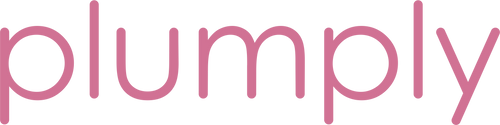 Pink 'plumply' logo on a white background